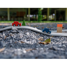 Load image into Gallery viewer, cards driving on the plan toys rubber railroad set
