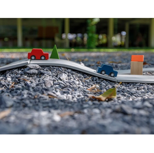 cards driving on the plan toys rubber railroad set