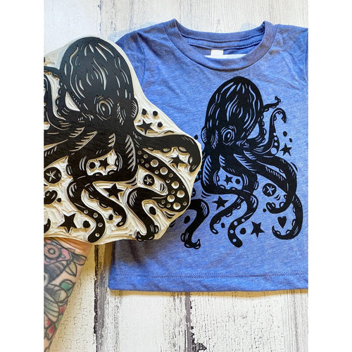 Block Print Octopus Tee with stamp