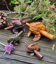 Load image into Gallery viewer, Small and Large Croaking Frog Toys with wooden stick
