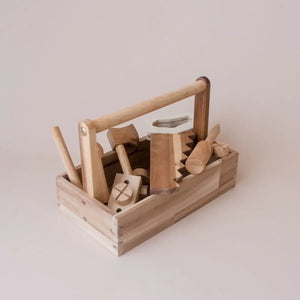 Wooden tool set in toolbox