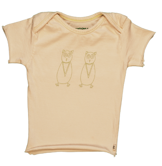 TwOOwls Natural/Green Owl Raw Short Sleeve Tee-100% organic cotton
