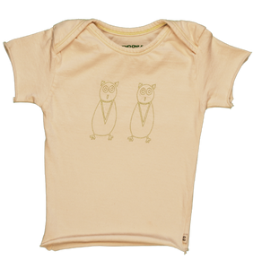 TwOOwls Natural/Green Owl Raw Short Sleeve Tee-100% organic cotton