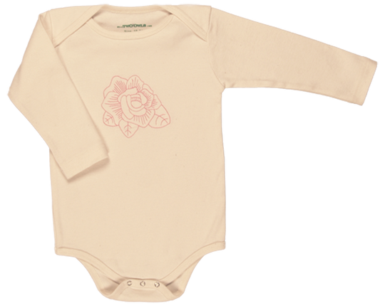 TwOOwls Natural/Rose Long Sleeve Romper -100% organic cotton