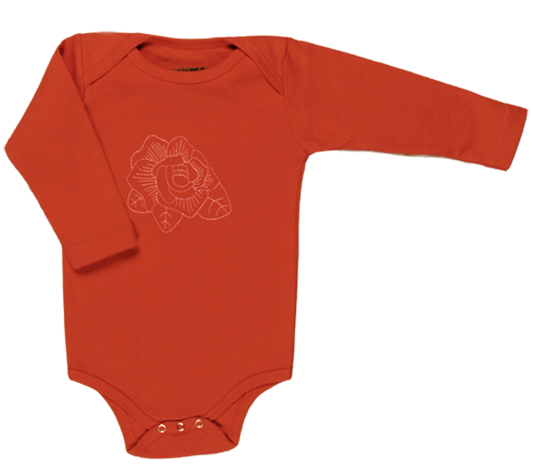 TwOOwls Orange/Rose Long Sleeve Romper -100% organic cotton