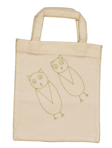 TwoOwls play bag with green owls