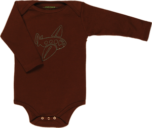 TwOOwls Brown/Blue Airplane Long Sleeve Romper -100% organic cotton