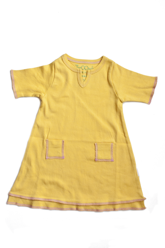 TwOOwls Yellow/Pink Baby Tunic Dress -100% organic cotton