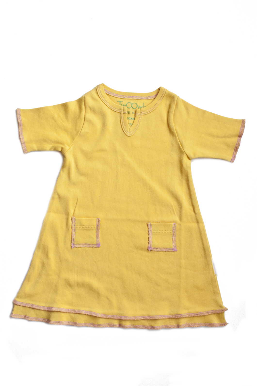 TwOOwls Yellow/Pink Baby Tunic Dress -100% organic cotton