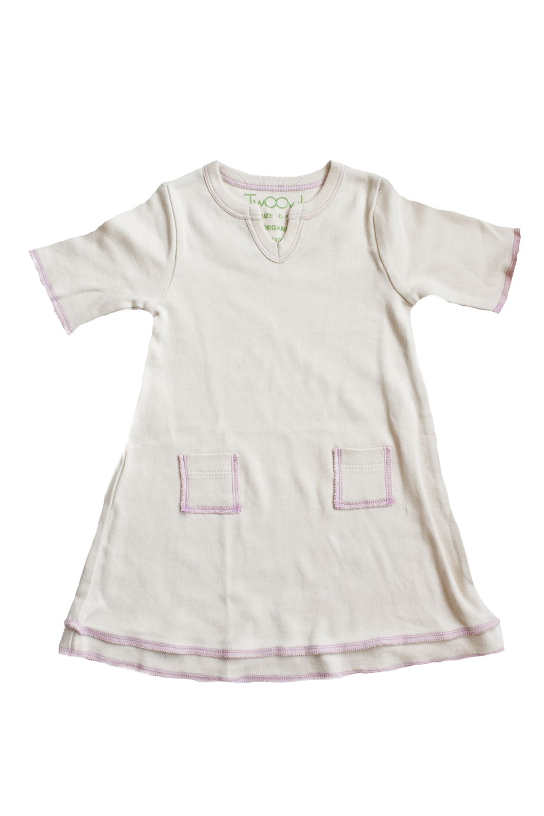 TwOOwls Natural/Pink Baby Tunic Dress -100% organic cotton