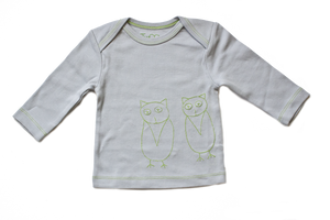 TwOOwls Grey/Green Two Owls Long Sleeve Tee -100% organic cotton