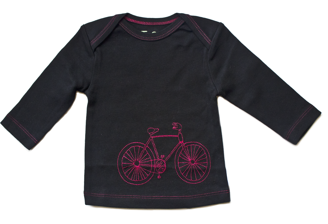 TwOOwls Black/Red Bicycle Long Sleeve Tee -100% organic cotton