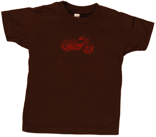 TwOOwls Brown/Red Motorcycle Short Sleeve Tee -100% organic cotton
