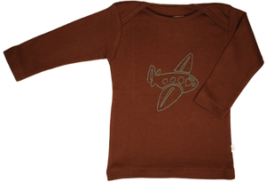 TwOOwls Brown/Blue Airplane Long Sleeve Tee -100% organic cotton