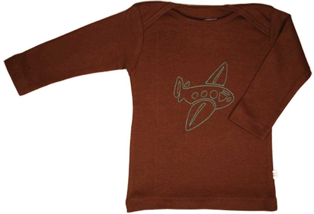TwOOwls Brown/Blue Airplane Long Sleeve Tee -100% organic cotton
