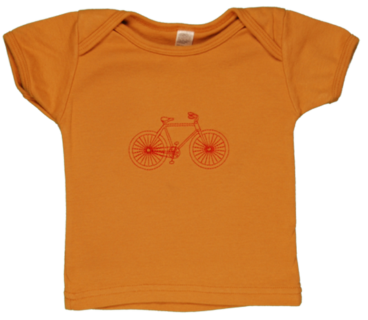 TwOOwls Light Brown/Red Bicycle Short Sleeve Tee -100% organic cotton-Made in the USA