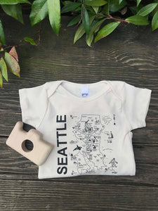 Seattle Map Onesie and Camera Wooden Teether Set