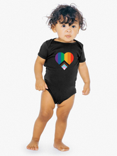 Load image into Gallery viewer, Baby wearing black pride hearth onesie
