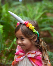 Load image into Gallery viewer, Close-up of child wearing a unicorn silk headband
