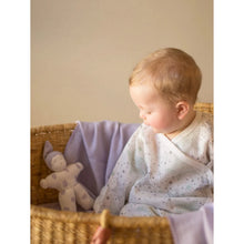 Load image into Gallery viewer, baby and doll sitting and wearing a Muslin Side Snap Star Wrap Kimono
