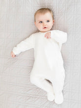 Load image into Gallery viewer, Baby wearing organic footed sherpa baby romper
