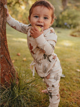 Load image into Gallery viewer, Baby leaning on a tree wearing long sleeve autumn leaf set
